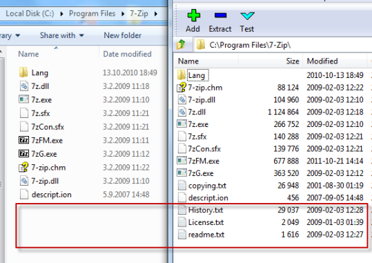 7-Zip sees only fully virtualized folder and contents